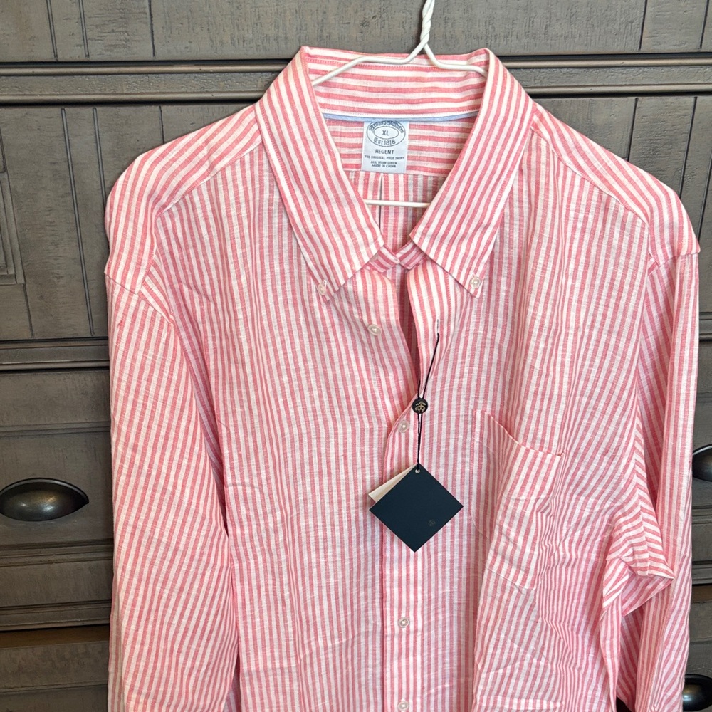 Brooks Brothers Pink and White Striped Button Down Shirt